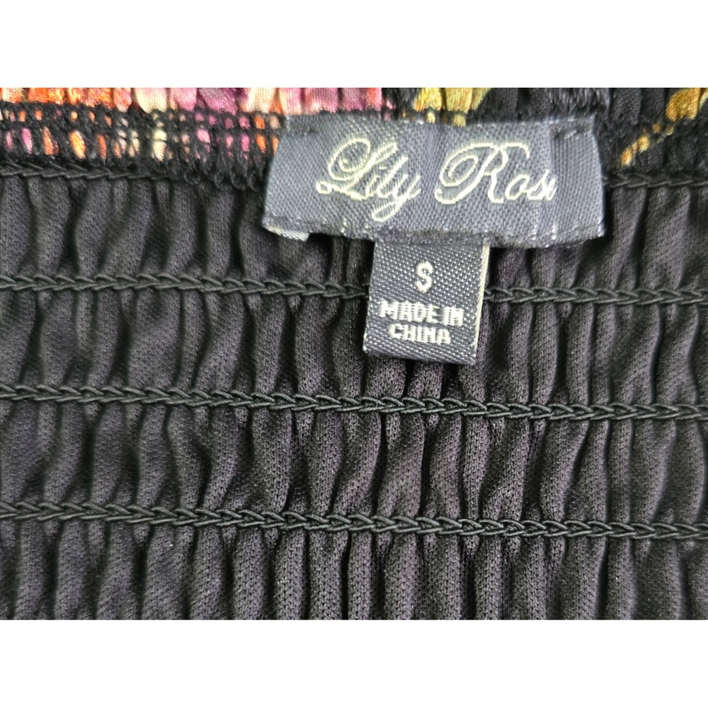Lily Rose Floral Puff Sleeve Smocked Mini Dress Black Mauve Size Small - Picture 15 of 16